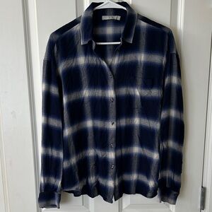 Vince Navy and White Plaid Button Down Shirt
